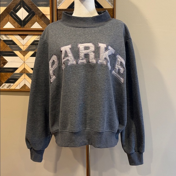 PARKE Grey Monochrome Varsity Fleece Mockneck Sweatshirt size Small / Medium - Picture 2 of 8
